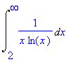 Int(1/(x*ln(x)),x = 2 .. infinity)