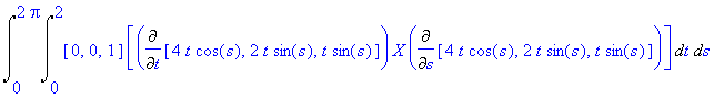 Int(Int([0, 0, 1]*[Diff([4*t*cos(s), 2*t*sin(s), t*...