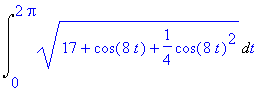 Int(sqrt(17+cos(8*t)+1/4*cos(8*t)^2),t = 0 .. 2*Pi)...