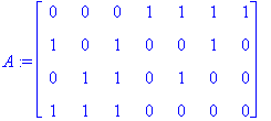 A := matrix([[0, 0, 0, 1, 1, 1, 1], [1, 0, 1, 0, 0,...