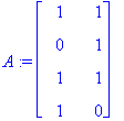 A := matrix([[1, 1], [0, 1], [1, 1], [1, 0]])