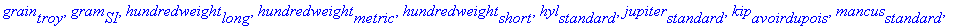 atomic_mass_unit[SI], beka[Sacred], beka[Talmudic],...