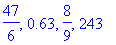 47/6, .63, 8/9, 243