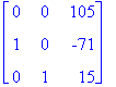 matrix([[0, 0, 105], [1, 0, -71], [0, 1, 15]])