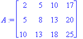 A := matrix([[2, 5, 10, 17], [5, 8, 13, 20], [10, 1...