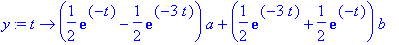 y := proc (t) options operator, arrow; (1/2*exp(-t)...