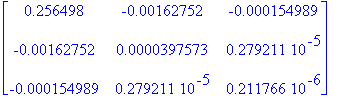 matrix([[.256498, -.162752e-2, -.154989e-3], [-.162...