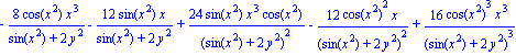 -8*cos(x^2)*x^3/(sin(x^2)+2*y^2)-12*sin(x^2)*x/(sin(x^2)+2*y^2)+24*sin(x^2)*x^3*cos(x^2)/(sin(x^2)+2*y^2)^2-12*cos(x^2)^2*x/(sin(x^2)+2*y^2)^2+16*cos(x^2)^3*x^3/(sin(x^2)+2*y^2)^3