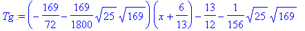 Tg := (-169/72-169/1800*sqrt(25)*sqrt(169))*(x+6/13)-13/12-1/156*sqrt(25)*sqrt(169)