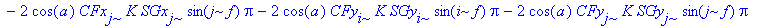 R23 := K^2*SGy[i]^2*Pi-2*cos(a)*CFx[i]*K*CGx[i]*cos(i*f)*Pi+K^2*SGx[j]^2*Pi-2*cos(a)*CFy[j]*K*CGy[j]*cos(j*f)*Pi+CFx[i]^2*Pi-2*cos(a)*CFy[i]*K*CGy[i]*cos(i*f)*Pi+CFx[j]^2*Pi+CFy[i]^2*Pi+CFy[j]^2*Pi+2*s...