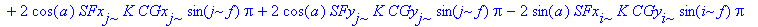 R23 := K^2*SGy[i]^2*Pi-2*cos(a)*CFx[i]*K*CGx[i]*cos(i*f)*Pi+K^2*SGx[j]^2*Pi-2*cos(a)*CFy[j]*K*CGy[j]*cos(j*f)*Pi+CFx[i]^2*Pi-2*cos(a)*CFy[i]*K*CGy[i]*cos(i*f)*Pi+CFx[j]^2*Pi+CFy[i]^2*Pi+CFy[j]^2*Pi+2*s...