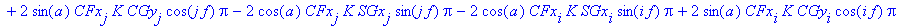 W1 := -2*cos(a)*CFx[i]*K*CGx[i]*cos(i*f)*Pi+2*sin(a)*CFx[i]*K*SGy[i]*sin(i*f)*Pi-2*cos(a)*CFx[j]*K*CGx[j]*cos(j*f)*Pi+2*sin(a)*CFx[j]*K*SGy[j]*sin(j*f)*Pi+2*sin(a)*CFx[j]*K*CGy[j]*cos(j*f)*Pi-2*cos(a)*...