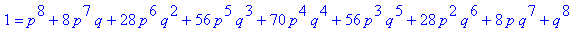 1 = p^8+8*p^7*q+28*p^6*q^2+56*p^5*q^3+70*p^4*q^4+56*p^3*q^5+28*p^2*q^6+8*p*q^7+q^8