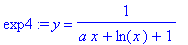 exp4 := y = 1/(a*x+ln(x)+1)