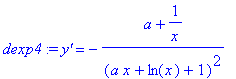 dexp4 := `y'` = -1/(a*x+ln(x)+1)^2*(a+1/x)