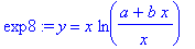 exp8 := y = x*ln((a+b*x)/x)
