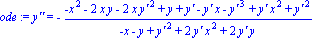 ode := `y''` = -(-x^2-2*x*y-2*x*`y'`^2+y+`y'`-`y'`*x-`y'`^3+`y'`*x^2+`y'`^2)/(-x-y+`y'`^2+2*`y'`*x^2+2*`y'`*y)