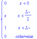 PIECEWISE([0, x < 0],[x, x < 1/2*L],[1, x < L],[0, otherwise])