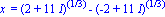 `x ` = (2+11*I)^(1/3)-(-2+11*I)^(1/3)