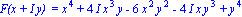 `F(x + I y) ` = x^4+4*I*x^3*y-6*x^2*y^2-4*I*x*y^3+y^4