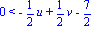0 < -1/2*u+1/2*v-7/2