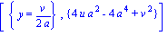 [{y = 1/2*v/a}, {4*u*a^2-4*a^4+v^2}]