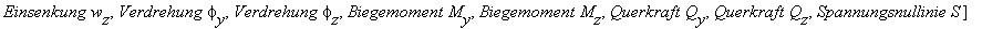 [Einsenkung*w[y], Einsenkung*w[z], Verdrehung*phi[y], Verdrehung*phi[z], Biegemoment*M[y], Biegemoment*M[z], Querkraft*Q[y], Querkraft*Q[z], Spannungsnullinie*S]