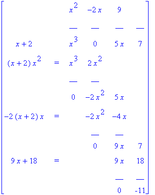 matrix([[` `, ` `, x^2, -2*x, 9, ` `], [` `, ` `, _...
