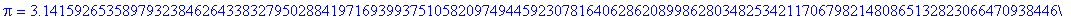 Pi = 3.14159265358979323846264338327950288419716939...