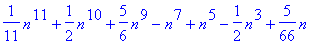 1/11*n^11+1/2*n^10+5/6*n^9-n^7+n^5-1/2*n^3+5/66*n