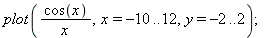 plot(cos(x)/x, x = -10 .. 12, y = -2 .. 2); 1
