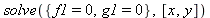 solve({g1 = 0, f1 = 0}, [x, y])