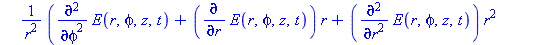 pde1 := ((diff(E(r, phi, z, t), `$`(phi, 2)))+(diff(E(r, phi, z, t), r))*r+(diff(E(r, phi, z, t), `$`(r, 2)))*r^2+(diff(E(r, phi, z, t), `$`(z, 2)))*r^2)/r^2-k^2*n^2*(diff(E(r, phi, z, t), `$`(t, 2)))...