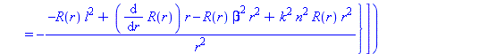 Struc := `&where`(E(r, phi, z, t) = R(r)*exp(l*phi*I)*exp((beta*z-omega*t)*I), [{diff(R(r), `$`(r, 2)) = -(-R(r)*l^2+(diff(R(r), r))*r-R(r)*beta^2*r^2+k^2*n^2*R(r)*r^2)/r^2}])