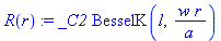 R(r) := _C2*BesselK(l, w*r/a)