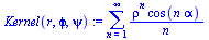sum(`/`(`*`(`^`(rho, n), `*`(cos(`*`(n, `*`(alpha))))), `*`(n)), n = 1 .. infinity)