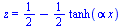 z = `+`(`/`(1, 2), `-`(`*`(`/`(1, 2), `*`(tanh(`*`(alpha, `*`(x)))))))