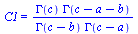 C1 = `/`(`*`(GAMMA(c), `*`(GAMMA(`+`(c, `-`(a), `-`(b))))), `*`(GAMMA(`+`(c, `-`(b))), `*`(GAMMA(`+`(c, `-`(a))))))