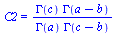 C2 = `/`(`*`(GAMMA(c), `*`(GAMMA(`+`(a, `-`(b))))), `*`(GAMMA(a), `*`(GAMMA(`+`(c, `-`(b))))))