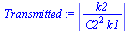 `:=`(Transmitted, abs(`/`(`*`(k2), `*`(`^`(C2, 2), `*`(k1)))))
