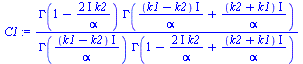 `:=`(C1, `/`(`*`(GAMMA(`+`(1, `-`(`/`(`*`(`+`(`*`(2, `*`(I))), `*`(k2)), `*`(alpha))))), `*`(GAMMA(`+`(`/`(`*`(`+`(k1, `-`(k2)), `*`(I)), `*`(alpha)), `/`(`*`(`+`(k2, k1), `*`(I)), `*`(alpha)))))), `*...