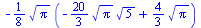 `+`(`-`(`*`(`/`(1, 8), `*`(`^`(Pi, `/`(1, 2)), `*`(`+`(`-`(`*`(`/`(20, 3), `*`(`^`(Pi, `/`(1, 2)), `*`(`^`(5, `/`(1, 2)))))), `*`(`/`(4, 3), `*`(`^`(Pi, `/`(1, 2))))))))))