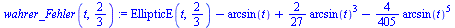 `+`(EllipticE(t, `/`(2, 3)), `-`(arcsin(t)), `*`(`/`(2, 27), `*`(`^`(arcsin(t), 3))), `-`(`*`(`/`(4, 405), `*`(`^`(arcsin(t), 5)))))