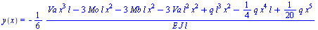 y(x) = `+`(`-`(`/`(`*`(`/`(1, 6), `*`(`+`(`*`(Va, `*`(`^`(x, 3), `*`(l))), `-`(`*`(3, `*`(Mo, `*`(l, `*`(`^`(x, 2)))))), `-`(`*`(3, `*`(Mb, `*`(l, `*`(`^`(x, 2)))))), `-`(`*`(3, `*`(Va, `*`(`^`(l, 2),...
