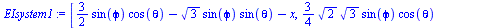 [`+`(`*`(`/`(3, 2), `*`(sin(phi), `*`(cos(theta)))), `-`(`*`(`^`(3, `/`(1, 2)), `*`(sin(phi), `*`(sin(theta))))), `-`(x)), `+`(`*`(`/`(3, 4), `*`(`^`(2, `/`(1, 2)), `*`(`^`(3, `/`(1, 2)), `*`(sin(phi)...