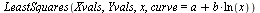 LeastSquares(Xvals, Yvals, x, curve = `+`(a, `*`(b, `*`(ln(x)))))