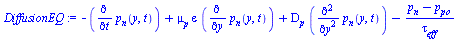 `+`(`-`(diff(p[n](y, t), t)), `*`(mu[p], `*`(epsilon, `*`(diff(p[n](y, t), y)))), `*`(D[p], `*`(diff(diff(p[n](y, t), y), y))), `-`(`/`(`*`(`+`(p[n], `-`(p[po]))), `*`(tau[eff]))))