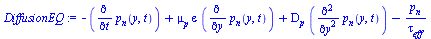 `+`(`-`(diff(p[n](y, t), t)), `*`(mu[p], `*`(epsilon, `*`(diff(p[n](y, t), y)))), `*`(D[p], `*`(diff(diff(p[n](y, t), y), y))), `-`(`/`(`*`(p[n]), `*`(tau[eff]))))