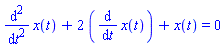 diff(x(t), `$`(t, 2))+2*(diff(x(t), t))+x(t) = 0